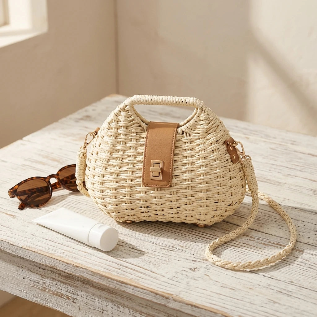 Sac à main bandoulière tissé en paille élégant - Isabella