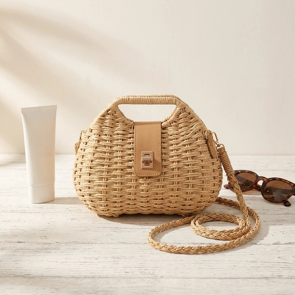 Sac à main bandoulière tissé en paille élégant - Isabella
