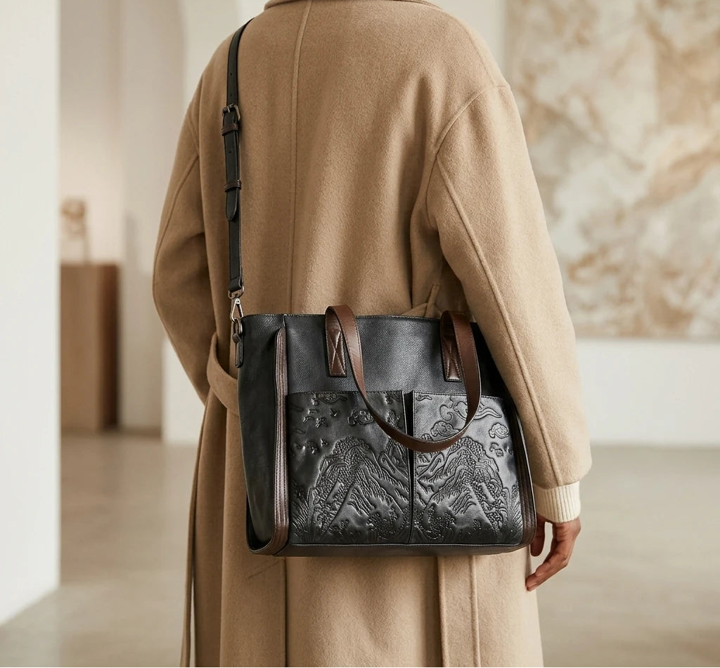Sac à main vintage en cuir véritable gaufré fait main - Ofelia
