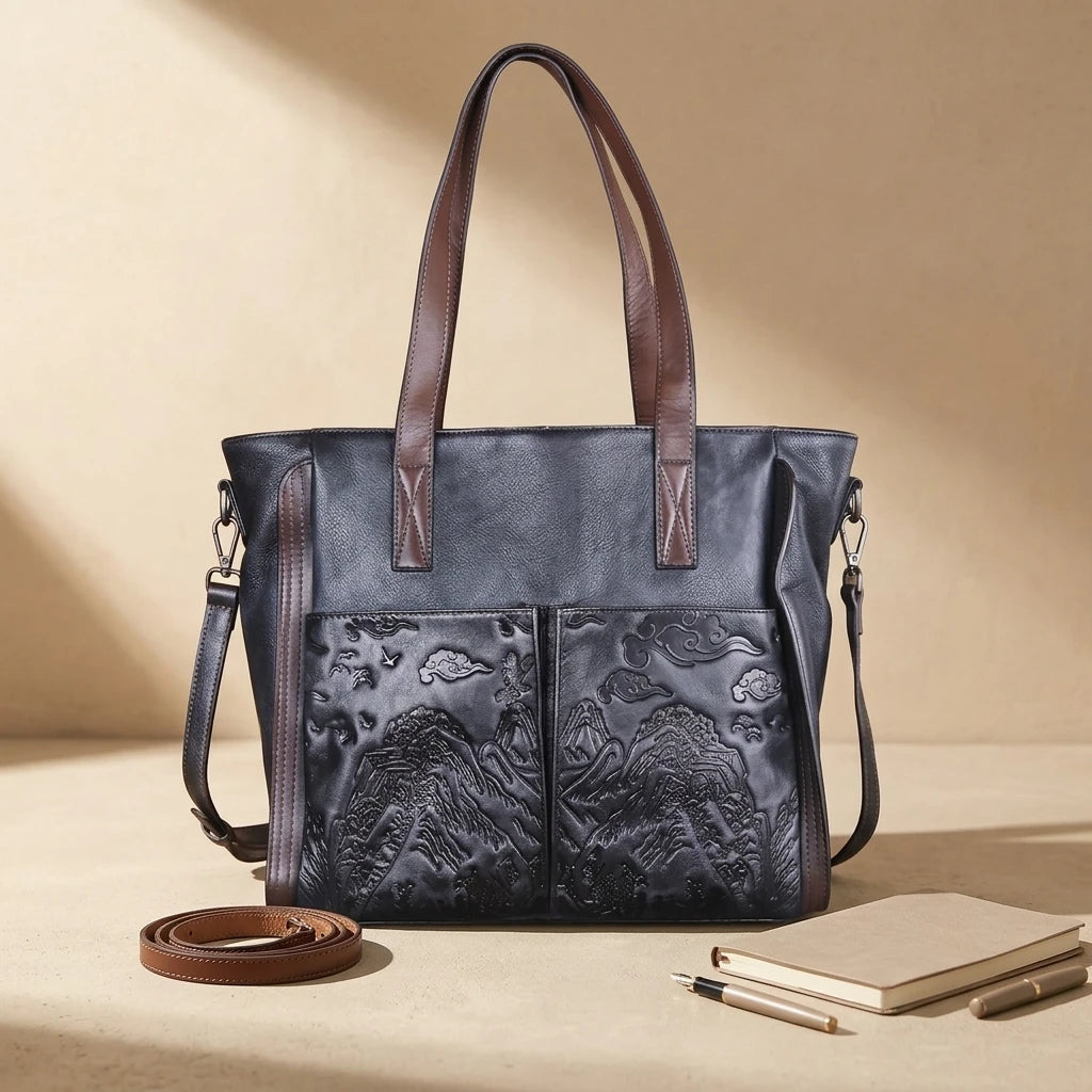 Sac à main vintage en cuir véritable gaufré fait main - Ofelia