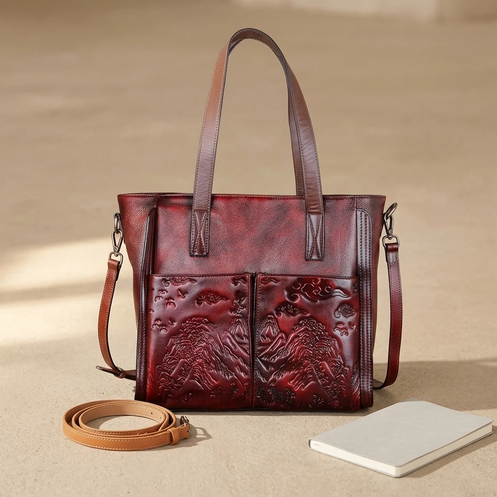 Sac à main vintage en cuir véritable gaufré fait main - Ofelia
