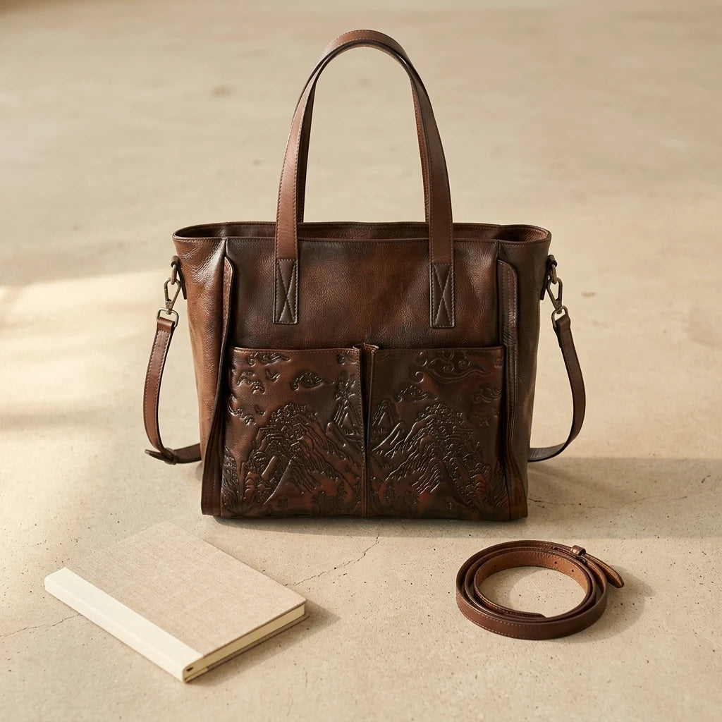 Sac à main vintage en cuir véritable gaufré fait main - Ofelia