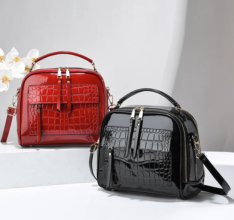 Sac à main bandoulière effet crocodile brillant - Alessia - Maison Elvira