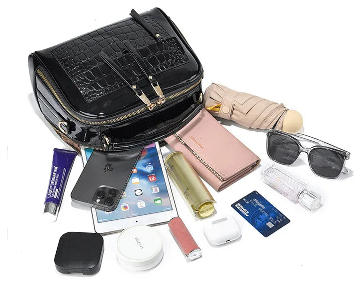 Sac à main bandoulière effet crocodile brillant - Alessia - Maison Elvira