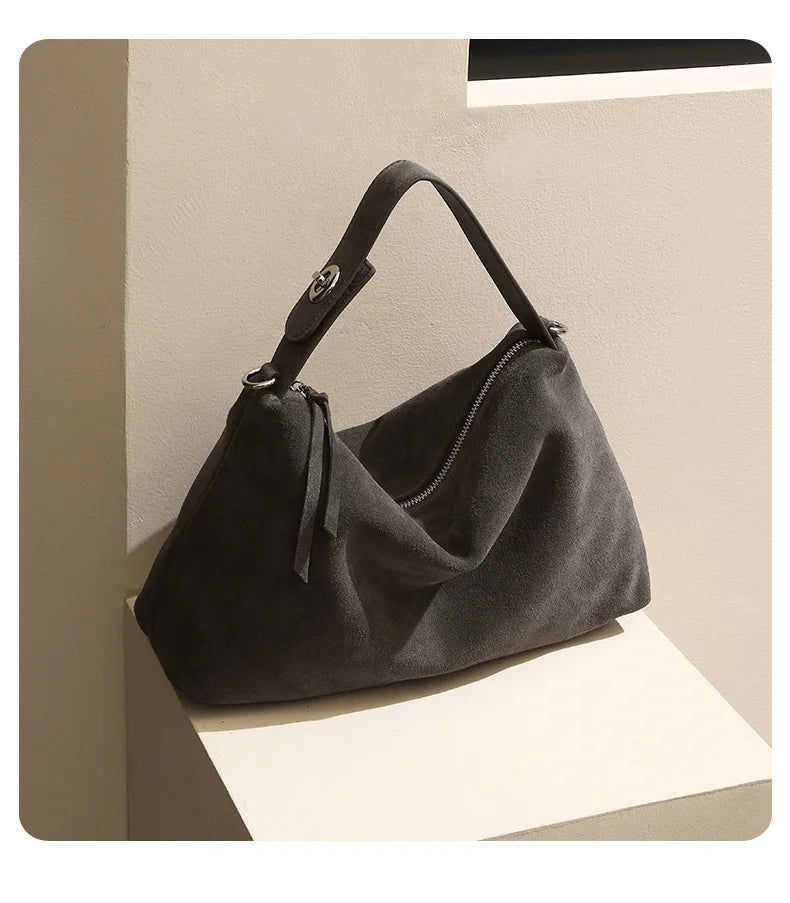 Sac à main bandoulière en daim doux - Ginevra - Maison Elvira