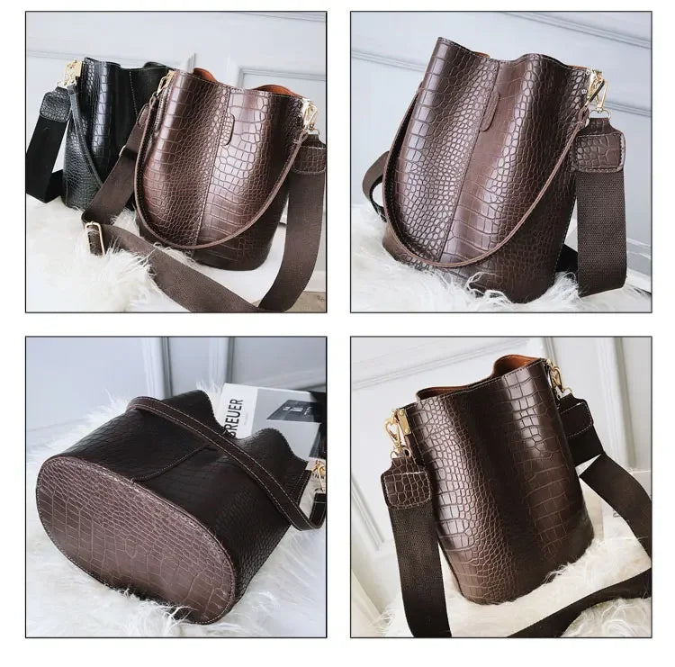 Sac à main bandoulière effet crocodile seau patiné - Francesca - Maison Elvira