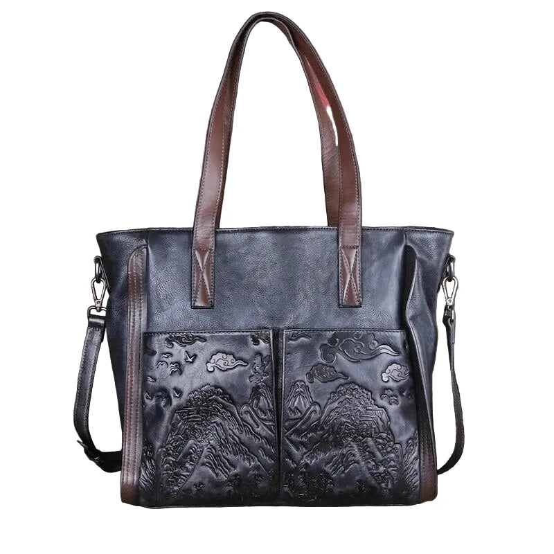 Sac à main vintage en cuir véritable gaufré fait main - Ofelia - Maison Elvira