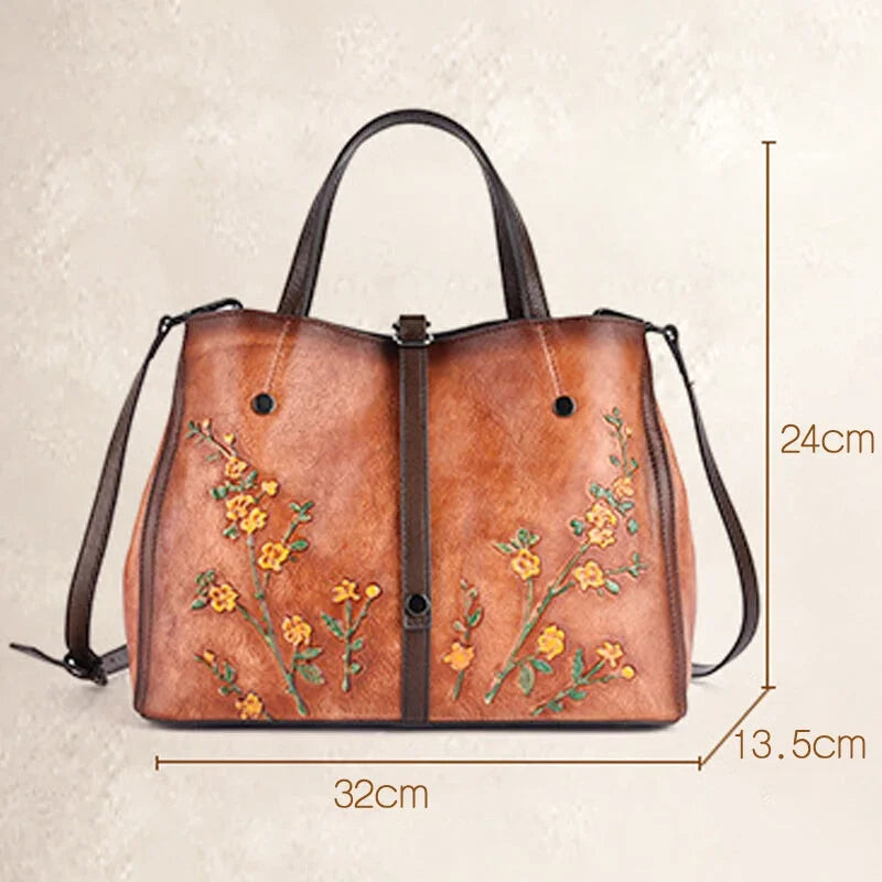 Sac à main bandoulière en cuir véritable brodé - Clotilde - Maison Elvira