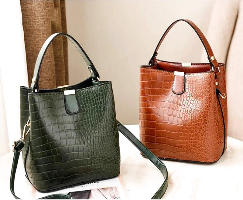 Sac à main bandoulière seau crocodile chic - Federica - Maison Elvira