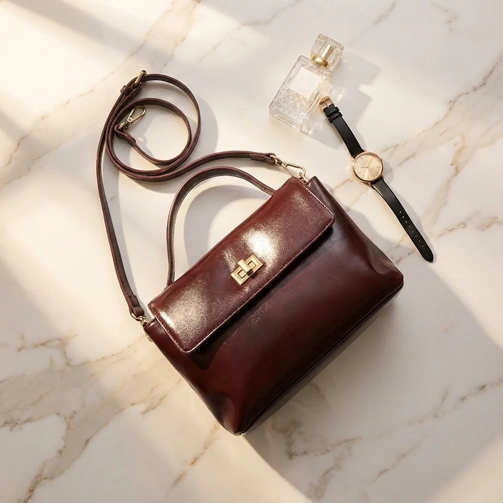 Sac à main bandoulière en cuir daim givré noble - Luciana - Maison Elvira