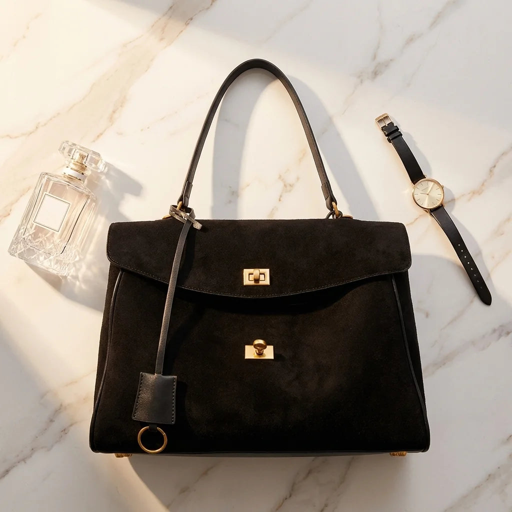 Sac à main bandoulière en cuir daim givré noble - Luciana - Maison Elvira