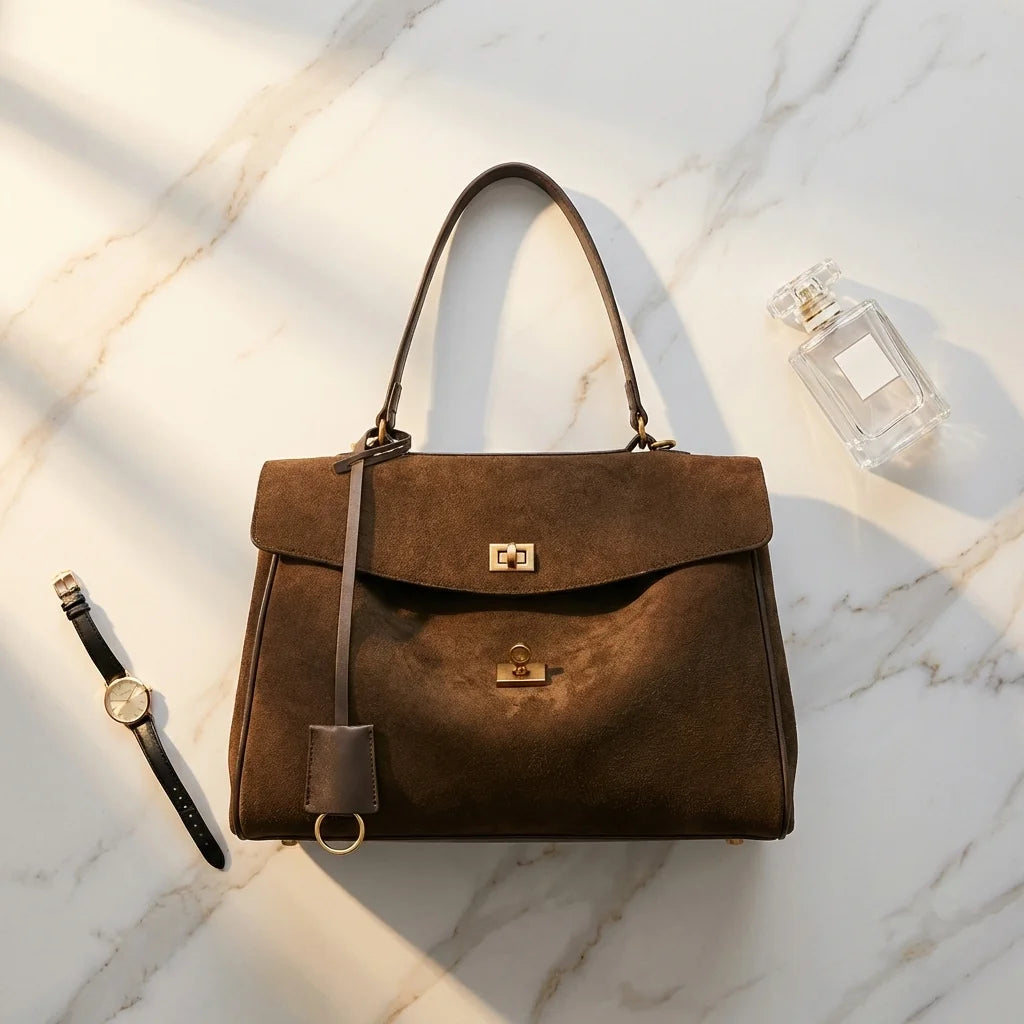 Sac à main bandoulière en cuir daim givré noble - Luciana - Maison Elvira