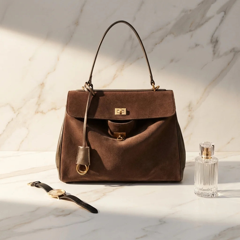 Sac à main bandoulière en cuir daim givré noble - Luciana - Maison Elvira