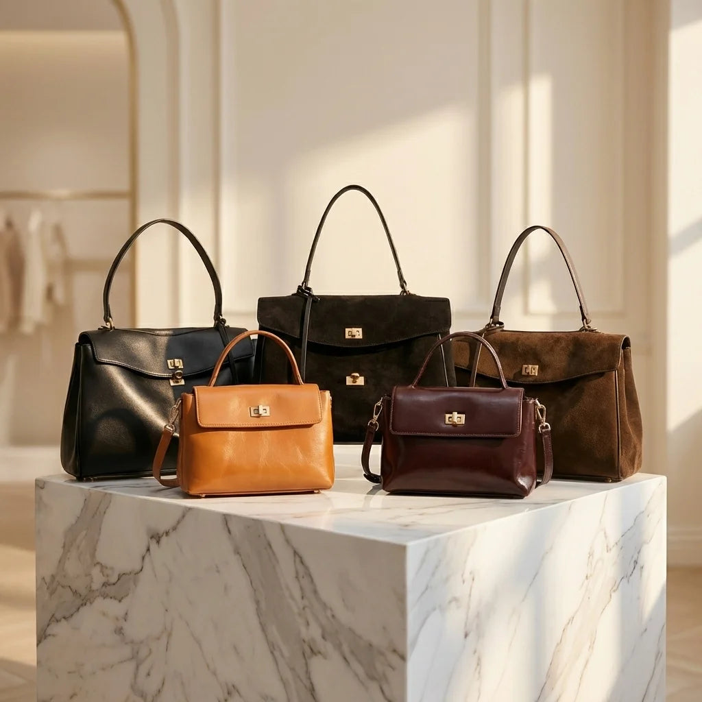 Sac à main bandoulière en cuir daim givré noble - Luciana - Maison Elvira
