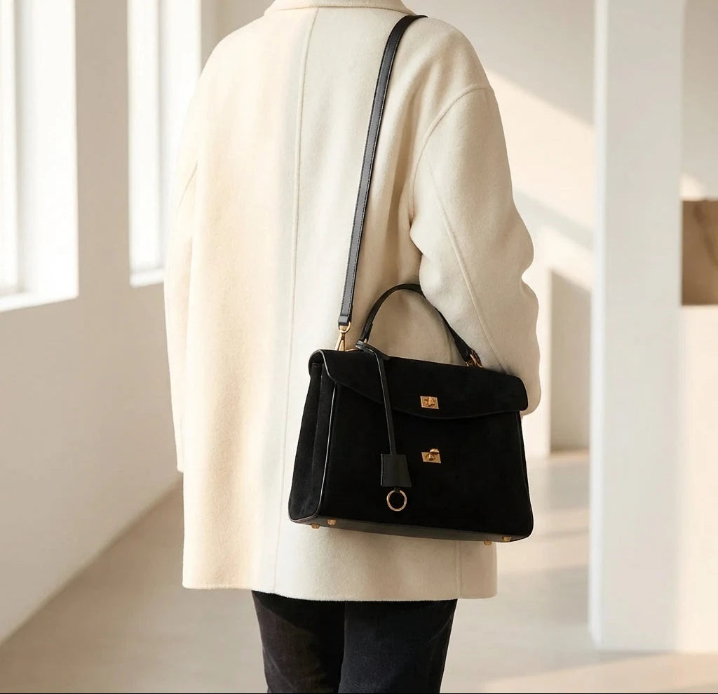 Sac à main bandoulière en cuir daim givré noble - Luciana - Maison Elvira